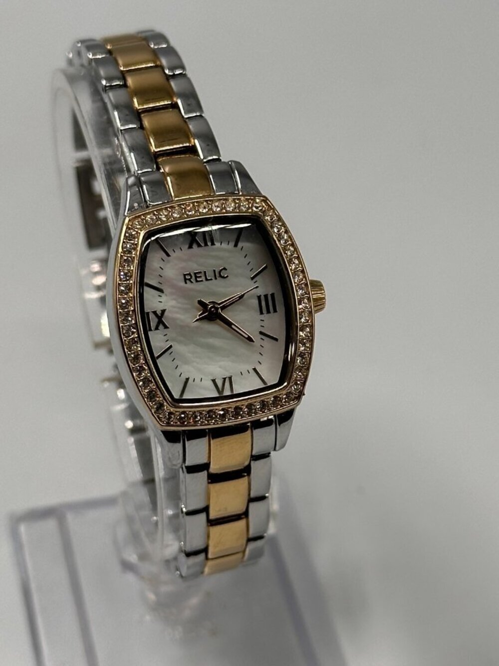 3/$30 Relic Watch Women Silver Gold Two Tone Mother of Pearl Dial New Battery 7"